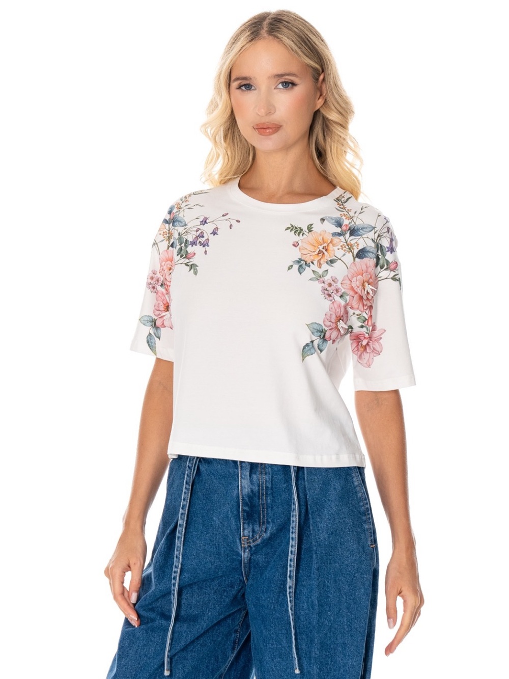 Floral Print Short Sleeve Top | Elegant White Boutique Blouse